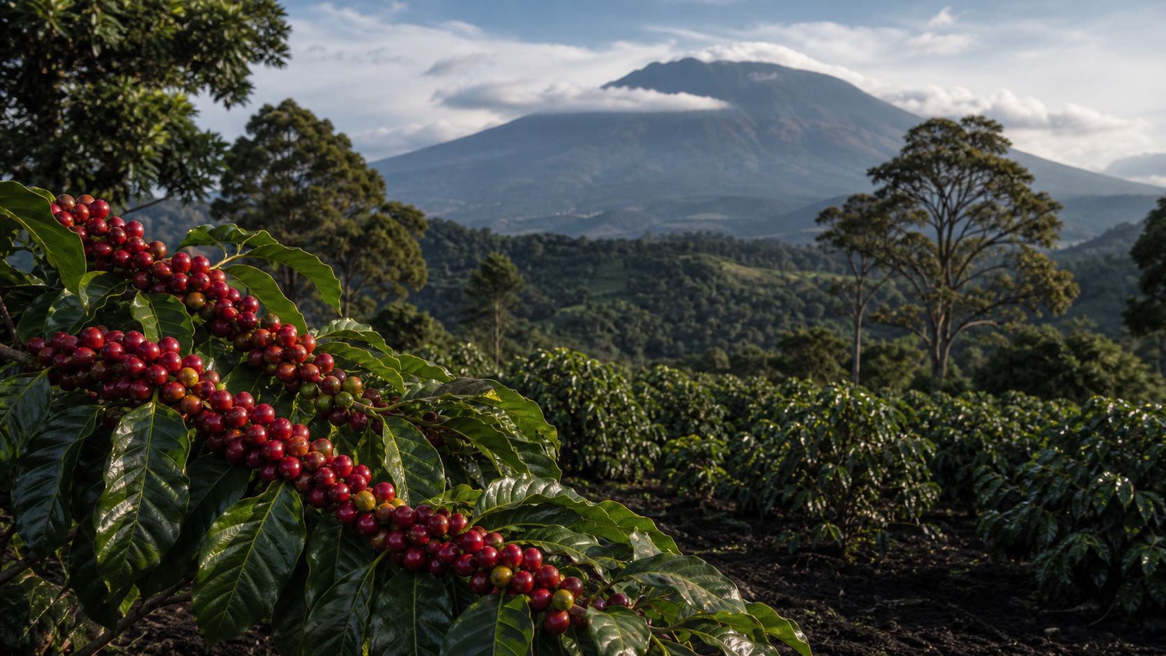 グアテマラの火山性土壌のコーヒー農園